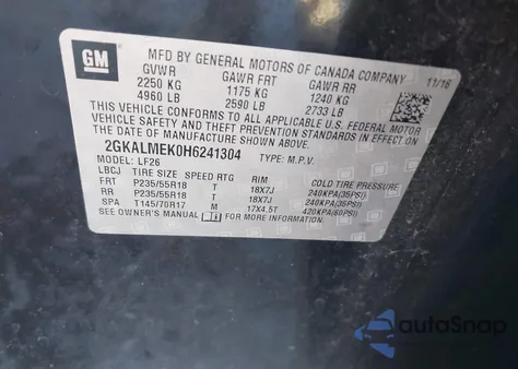 2017 GMC Terrain Sle-1 из США, поврежденный, VIN 2GKALMEK0H6241304